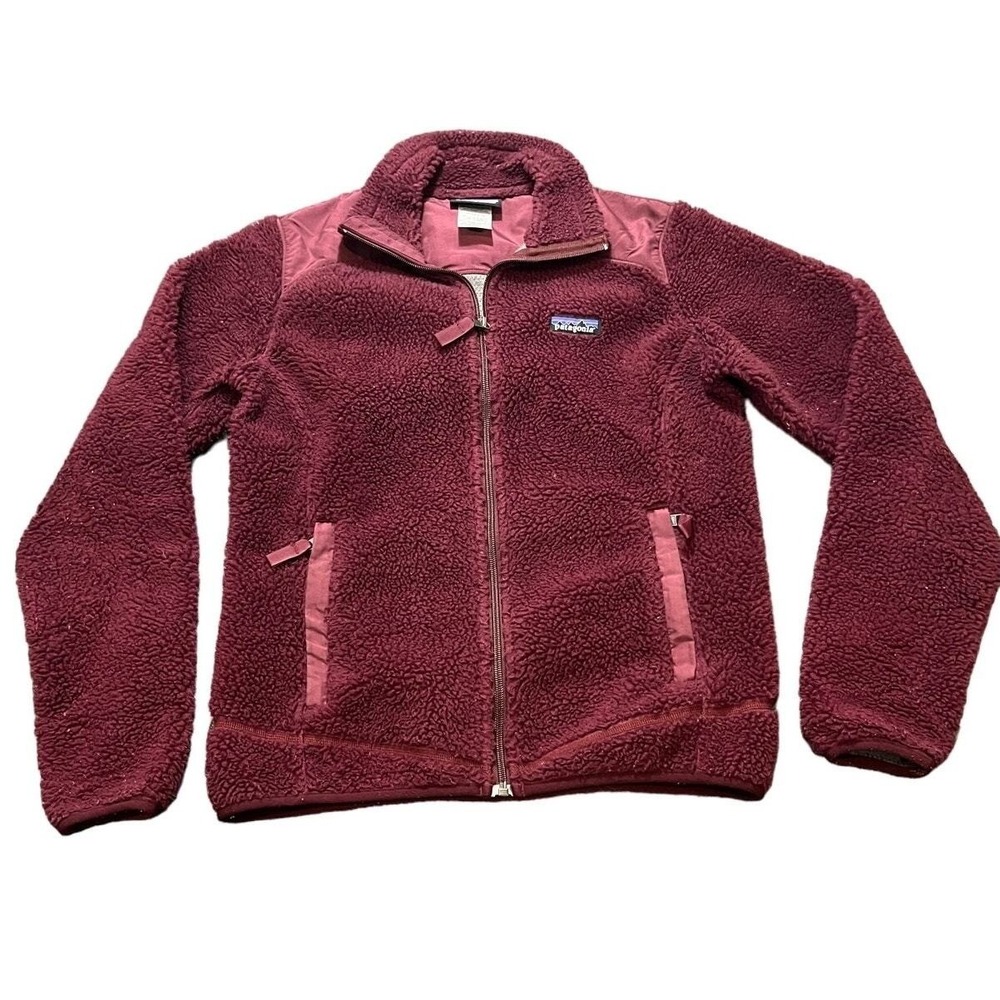 Patagonia Retro Pile Fleece Jacket Womens M Burgundy Full Zip Mock Neck